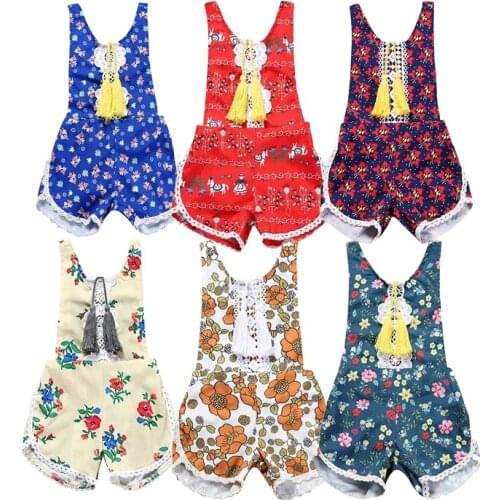 Kids Tales Wholesale Summer Baby Girl Clothes Print Floral Sleeveless V-neck Outfit Infant Jumpsuit Bodysuit For Newborn 3M-3Y