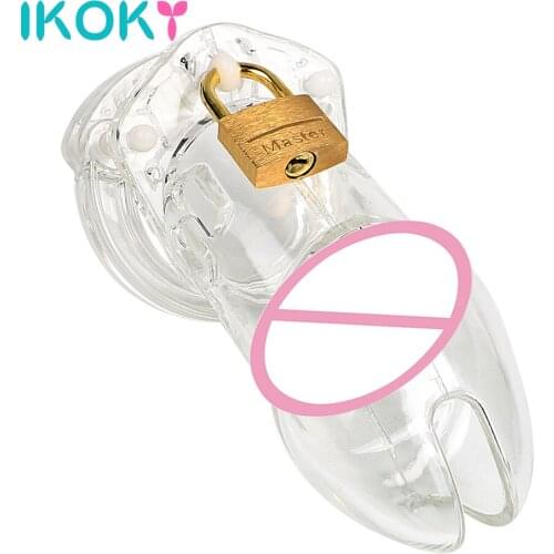 IKOKY Penis Rings Anti-masturbation Sex Toys for Men Male Male Chastity Device Chastity Lock CB6000 Cock Cage with 5 Rings