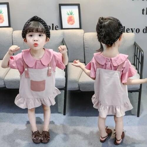 Toddler Girls Clothing Sets Summer New Baby Fashion Cute 2pcs Suits Doll Collar Shirt Ruffles Overall Girls Summer Clothes Set