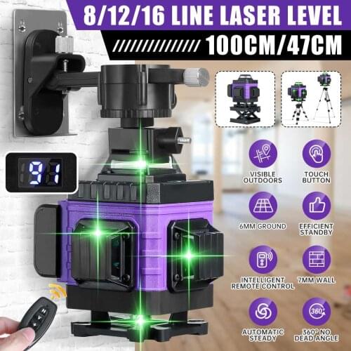 Level Laser Max 16 Line 360 Horizontal Vertical Cross 4D Green Light Self-Leveling Powerful Laser Laser With Romote Controll