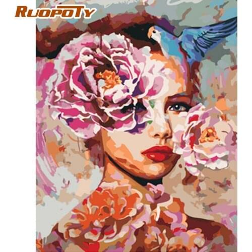 RUOPOTY Frame Oil Paint by Number Flowers Women Painting By Numbers Digital Painting On Canvas DIY Home Decor