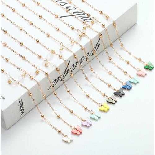 Steampunk Iron Balls Long Necklace Glasses Chain Fashion Acrylic Butterfly Sunglasses Glasses Chain Eyewear Jewelry Accessories