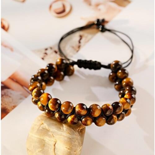 Fashion Men Tiger Eye Natutal Stone Beaded Braided Bracelet Bangles Handmade Double Layer Lapis Lazuli Bracelets Hommes