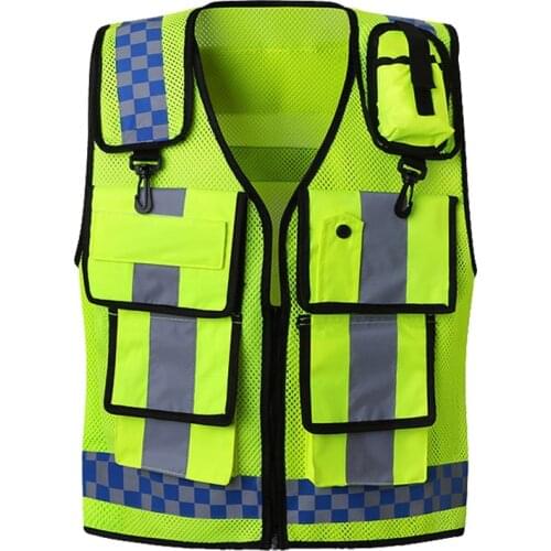 Motorcycle Reflective Vest Lattice Screen Cloth Safety Vest Traffic Police Zipper Reflective Vest