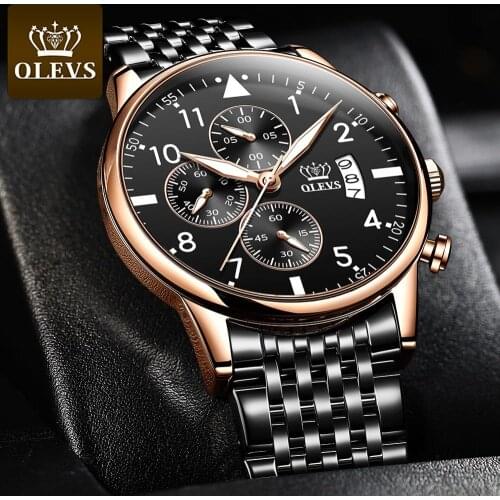 OLEVS Business Men‘s Watch Luminous Stainless Steel Watch Men Multifunctional Chronograph Sports Watch Male Clock reloj hombre