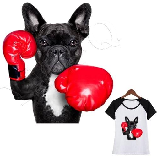 Custom Stickers Iron-On Transfer Dog With Boxing Gloves Clothes Heat Transfer Iron On Stickers Diy Accessory Applique Clothes