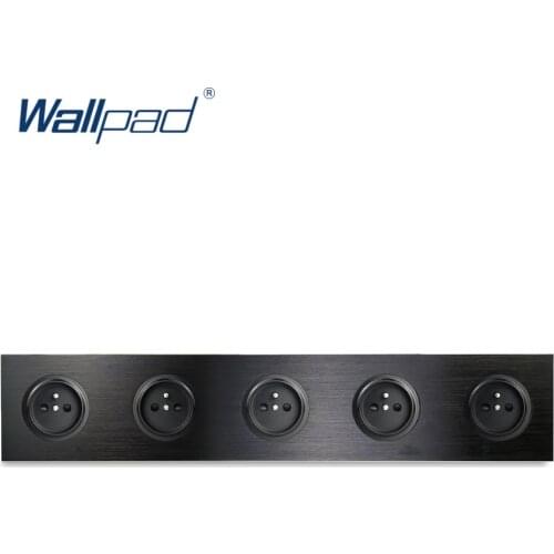 L6 Black Metal Quintuple 5 Way French Plug Electrical Outlet Wall Socket with Brushed Aluminum 430*86mm 5 Port 5 Gang