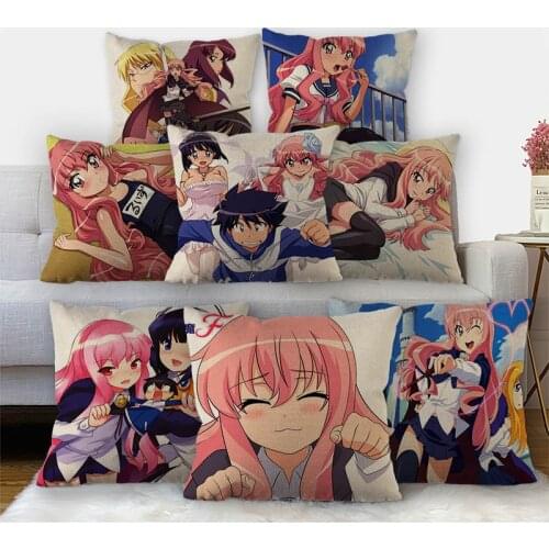 Zero no Tsukaima Anime Pillowcase Cotton Linen Fabric Square Zipper Pillowcase 45X45cm Wedding Decorative Pillow cover 11-17