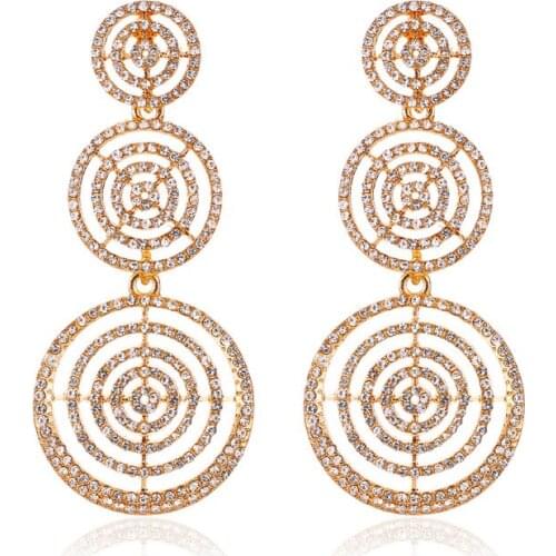 New Earrings Exaggerated Full Crystal Multilayer Circle Drop Earrings For Women Earing Long Round Hollow Earings Jewelry A1211