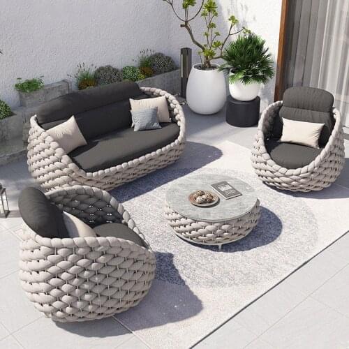 Outdoor Sofa Courtyard Villa Balcony Rattan Chair Coffee Table Furniture Combination Light Room Waterproof Sunscreen