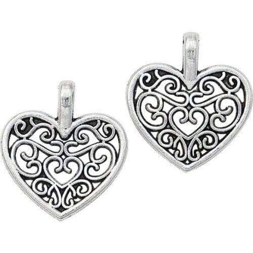 30pcs Antique Silver Plated Heart Charms Hollow Pendants for Jewelry Making DIY Handmade 17x15mm