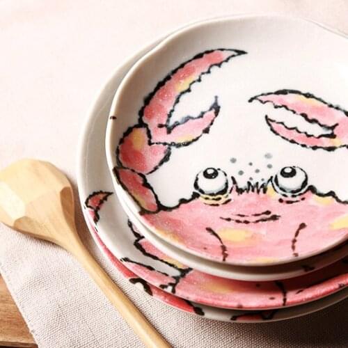 Dinnerware White Porcelain Under Glazed Round Plated Dish 8 Inches Made In Japan Crab Printed Food Cake Plates Cute Dishes