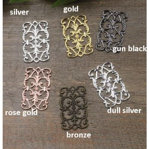 100pcs 15x25mm rectangle 6 Colors brass Plated Copper Hollow Flowers piece Filigree Wraps Connectors Charm DIY Jewelry Findings