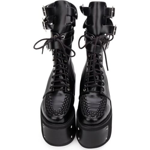 Angelic imprint PU Leather Round Toe Punk style Lolita boots High Boots Stars Lolita Shoes size 35-43 918