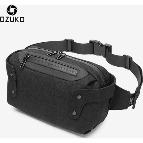 OZUKO Men Outdoor Sports Waist Bag Waterproof Male Chest Bag USB Charging Belt Bag for Men Short Trip Waist Pack Shoulder Bags