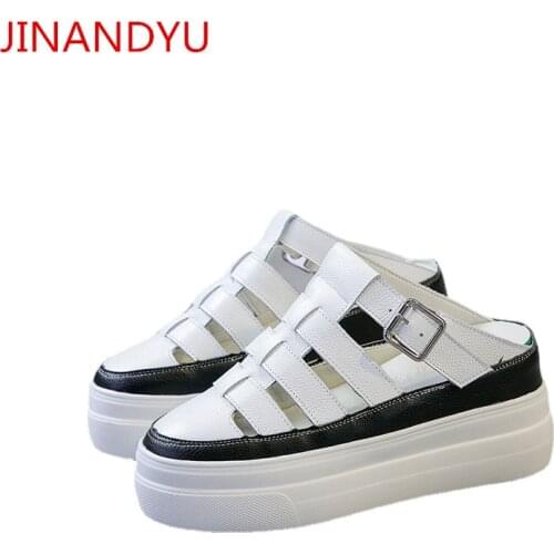 Slipper Genuine Leather Summer Sandals Wedges Shoes for Women Casuales Platform Shoes Big Size 42 High Heels Woman Slippers