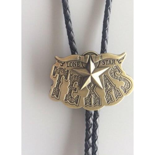 New Vintage Bronze Plated Long Horn Bull Star Western Wedding Bolo Tie Leather Necklace BOLOTIE-WT026AB