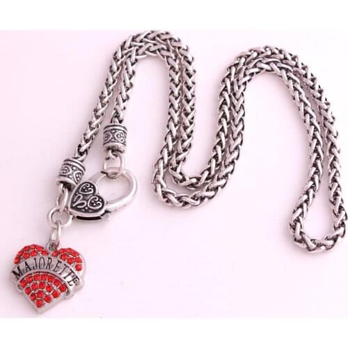 Zinc Alloy Word Crystal Majorette Heart Pendant 4mm*450mm Link Thick Chain Lobster Clasp Vintage Sports Necklace