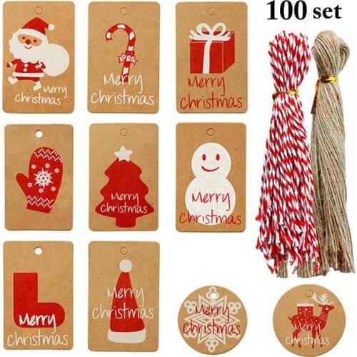 100pcs Merry Christmas Tags Kraft Paper Card Gift Label Tag DIY Hang Tags Gift Wrapping Decor Gift Card Xmas Party Supplies