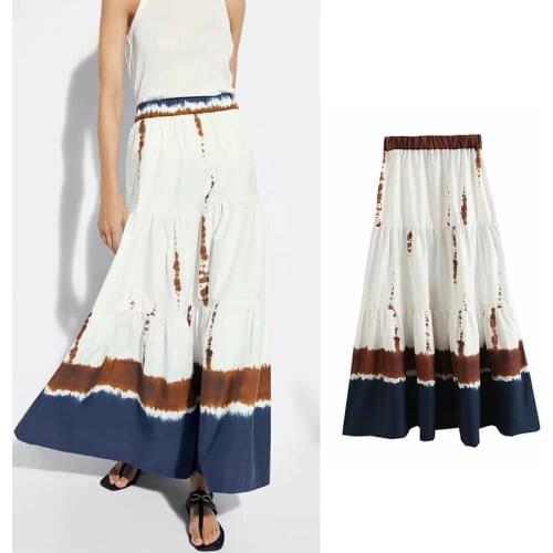 TRAF New Womens Swimwear Skirt ZA 2021 Printing Elastic Waist Skirt Summer woman y2k sundresses Party Tie dye Female clothing