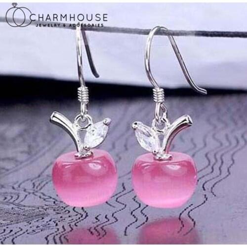 Pure Silver 925 Earrings For Women Opal Fruit Drop Earing Brincos Femme Rhinestone Jewelry Accessories Party Gifts Bijoux