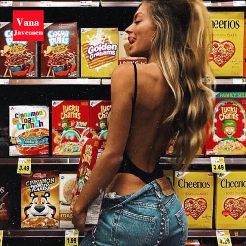 Vana Javeasen Sexy Spaghetti Strap Bodysuit Women V-neck Backless Jumpsuit Womens Elasticity Slim Black Catsuit Bodysuits Thong