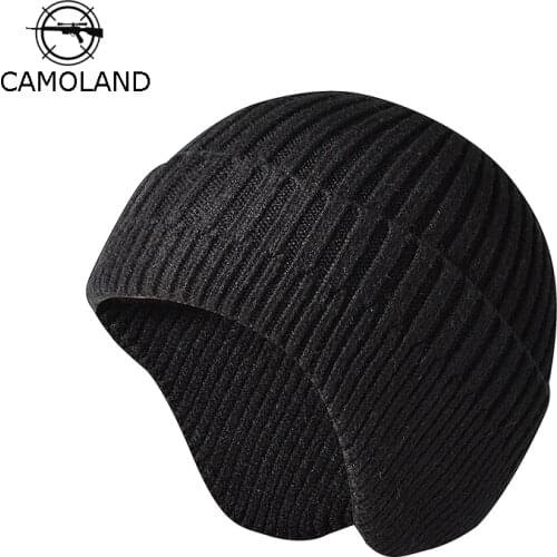 CAMOLAND Candy Color Winter Warm Knitted Skullcap Women Men Hip-hop Thick Beanies Outdoor Casual Ear Flap Caps Autumn Bonnet Hat