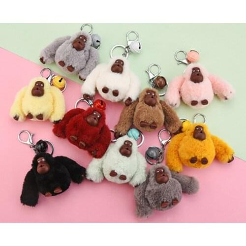 1PCS Keychain Monkey Animal Doll Toy Bag Pendant Decoration Fluffy Fuzzy Accessory Buckle Ring Hook Kids Like Key Holder Fun