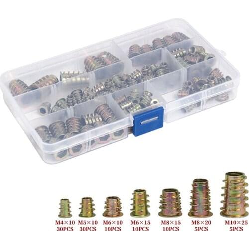 100Pcs Threaded Hex Insert Nut Drive Driver Wood Screw Brass Inserts Nuts Furniture Hex Socket Screw Inserts M4 M5 M6 M8 M10