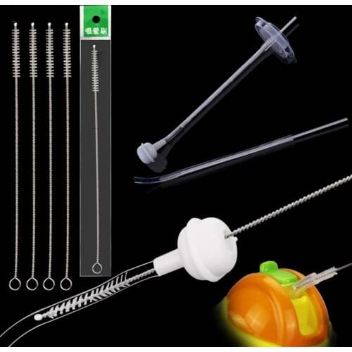 100pcs Straw Brush Nylon Catheter Stainless Steel Straw Brush 17.5cm Fit for 6mm Diameter Straws Wash Drinking Pipe Straw Tube