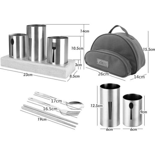 17pcs outdoor stainless steel chopsticks set camping equipment travel portable combination tableware picnic storage bag