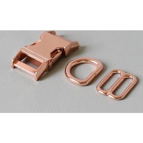 20 Sets 20mm 8 Buttons Metal Dog Clasp Set Webbing Metal Slider DIY Pet Collar Strap Bag Belt Accessory-Rose Gold