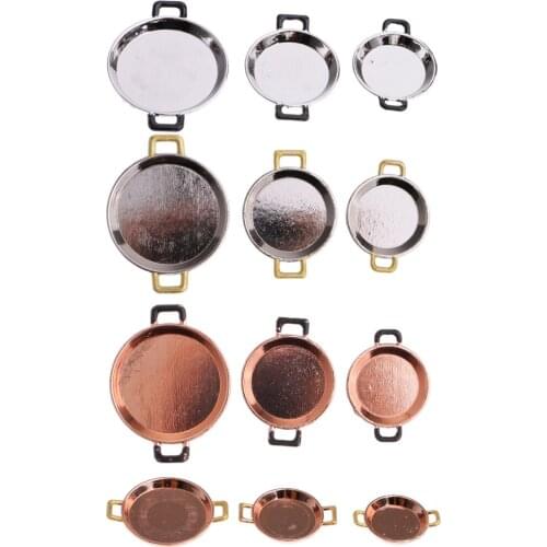 3 Pieces 1/12 Dollhouse Miniature Frying Pans with HandleClassic Kitchen Toys for Children Kids Xmas Birthday Gift Dolls Access