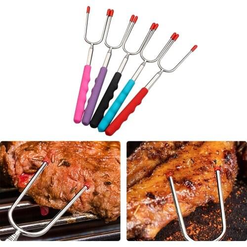 4pcs Stainless Steel Smoked Barbecue Spit Outdoor BBQ Tool Barbecue Fork Suitable for Barbecue/ Hot Dog/Camping