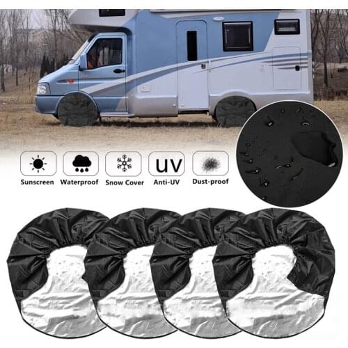 4Pcs Tire Covers 32 Inch 210T Wheel Tire Tyre Waterproof Protective Cover Tire Wheel Protection Covers for Motorhome Boat Traile