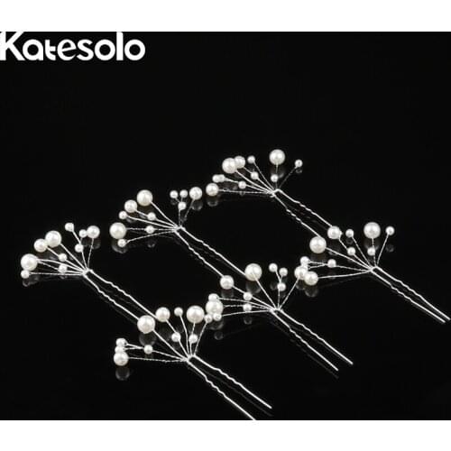 6Pcs/Set Bridesmaid Wedding Hair Jewelry Headband White Red Simulated Pearl Bridal Hair Accessories Flower Headpiece Hair Pin