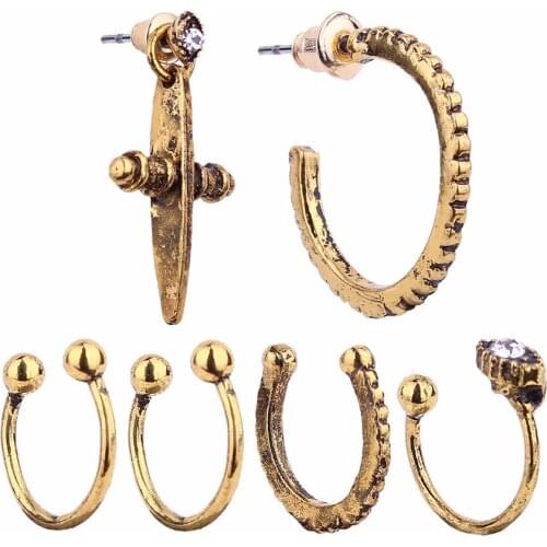 6pc/set Women Vintage Metal Cross stud earrings Fashion Carving cuf earrings set Punk jewelryBrand Gold earrings
