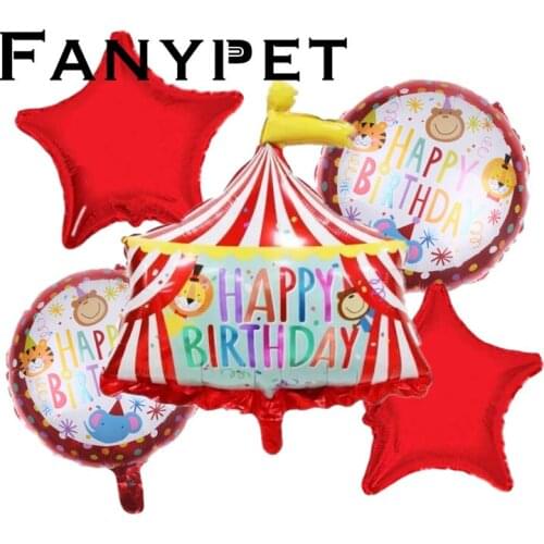 5pcs fiesta Animal Party Happy Birthday Foil Balloons Party decoration Circus troupe lion Kids Toy Baby Showers Decoration