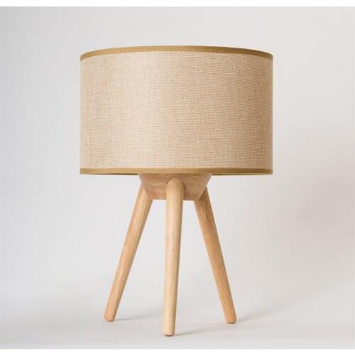 Wooden Tripod Table Lamps Nordic Bedroom Bedside Lamp Study Room Fabric Lampshade Wood Table Light Deco Desk Lights Fixtures