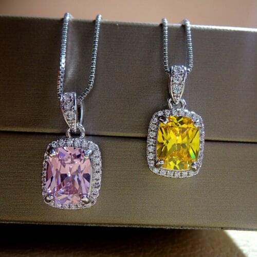 Funmode Sparkling Pink Champage Cubic Zircon Charms Necklace Pendant For Women Dress Accessories bisuteria FN81