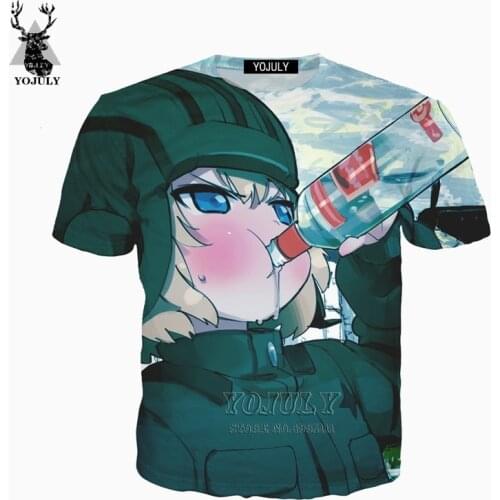 YOJULY 3D Print Anime Men Women Funny GIRLS und PANZER Dringking Casual Harajuku T-shirt Tshirt Casual Student Clothing A409