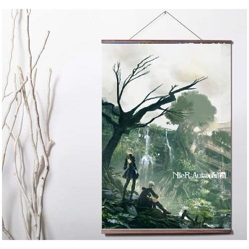 Anime Nier Automata Art Print canvas Poster Canvas Scroll Painting with wood