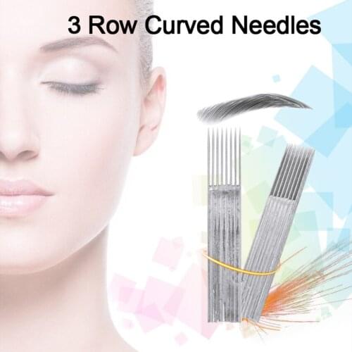 Permanent Makeup Needles 50Pcs 3 Row 24Pin Eyebrow Microblading Needles Shading Disposable Tattoo Blades Tattoo Manual Pen Inks
