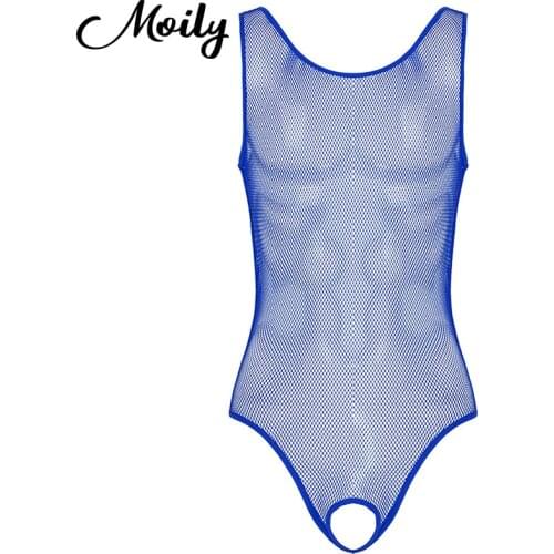 Mens Sexy Erotic Bodysuits Open Crotch Bodystockings Catsuit Hollow Out Fishnet Mesh Teddy Babydoll Bodysuit Lingerie Nightwear