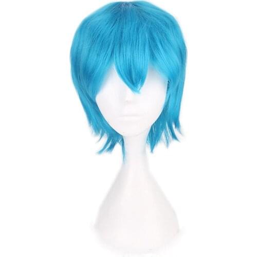 30CM 12'' lake blue short Wig men women Synthetic Hair Heat Resistant Fiber Halloween Costume Carnival party cosplay Wigs