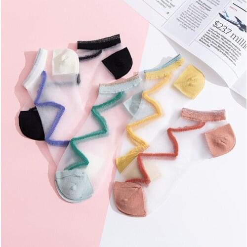 Summer Women Silk Socks Fashion Bandage Stripes Invisible Socks Popsocket Sexy Mesh Sheer Transparent Sock Female Girls