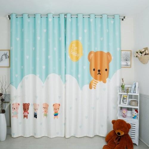 Personal Tailor 2x Grommet Window Drapery Curtain Nursery Kids Children Room Window Dressing Tulle 200x260cm Bear Aqua White