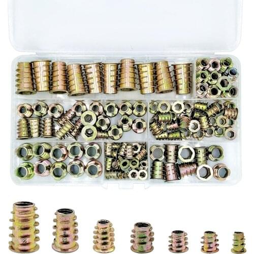 130Pcs Metric Threaded Inserts Nuts Assortment Tool Kit for Wood Furniture Zinc Alloy Bolt fixed Hex Socket Screw Inserts