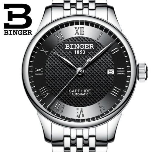 BINGER Automatic Mechanical Watch Men Stainless Steel Mens Watches Top Brand Luxury Waterproof Male Clock Relogio Masculino