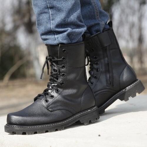 Men Military Tactical Boots Autumn Leather Black Special Force Botas Ankle Combat Boots Safety Work Shoes Army Motorcyble Boots